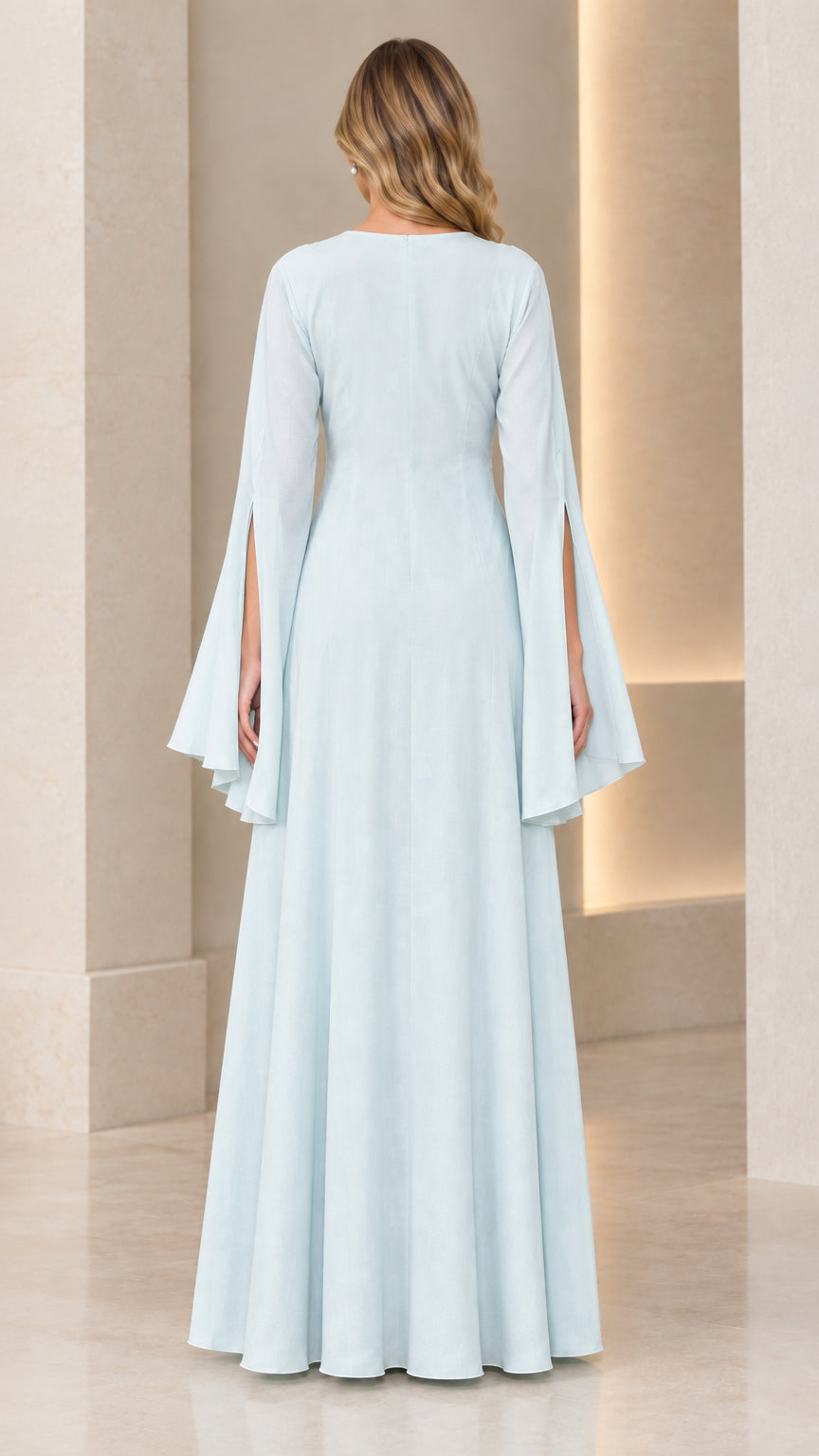 Light Blue full-length formal maxi dress rear view